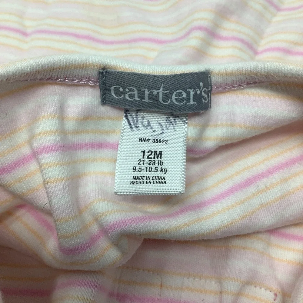 Carter's Baby Girl Dress 12M Pink Striped Cotton Cap Sleeve Ruffle‎ Hem